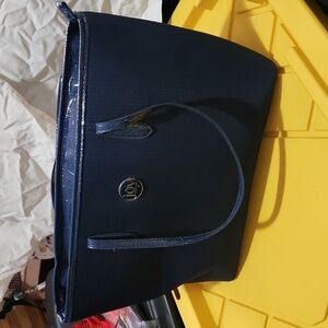 Joy Mangano Tote Bag TuftTech & Croco Embossed Tote w/RFID Protection Blue Purse